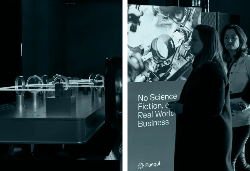 Photos showing quantum computing hardware and related events